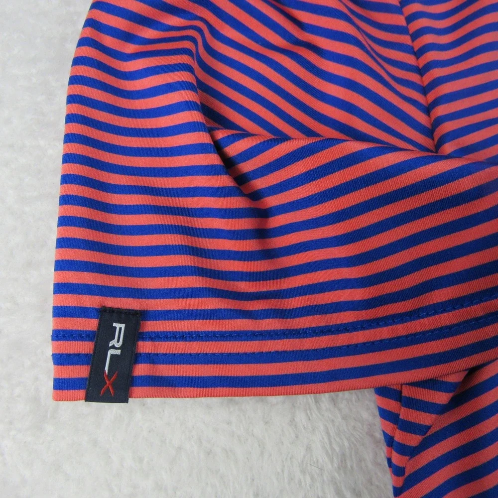 RLX Ralph Lauren Polo Shirt Mens Large Orange Blue Striped Golf‎ Top